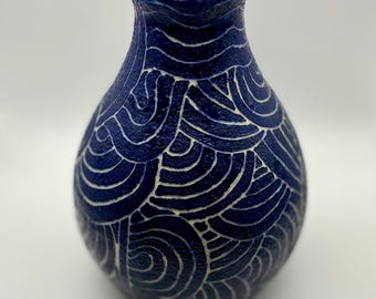 Blue sgraffito vase