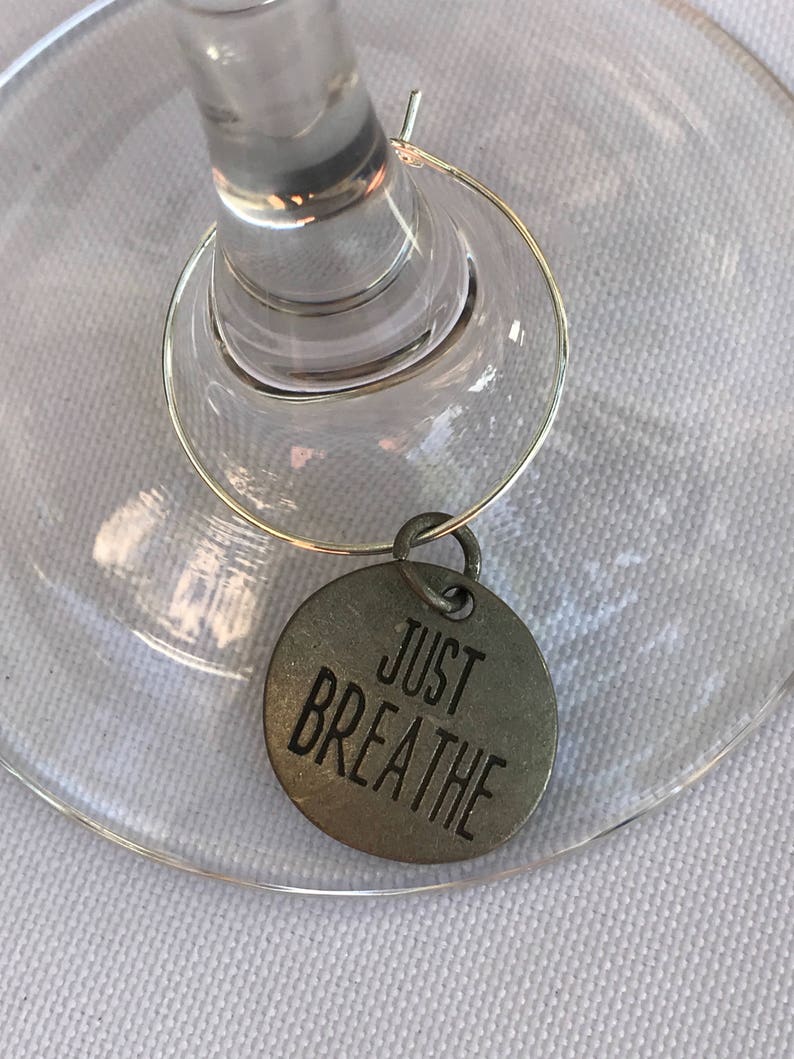 FREE SHIPPING Wine Charm Set 4 Daily Life Coffee Cupcake Just Breathe Enjoy the Little Things Wine glass charms Bunco Gift Favor Handmade