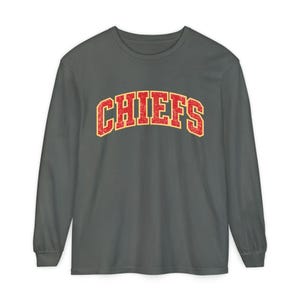 Distressed Chiefs Long Sleeve Shirt, Retro Kansas City Football Tee, Game Day Comfort image 14