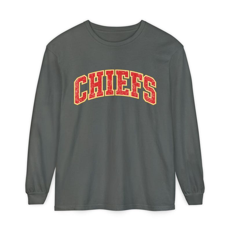 Distressed Chiefs Long Sleeve Shirt, Retro Kansas City Football Tee, Game Day Comfort image 14