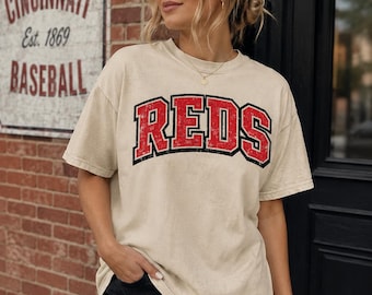 Vintage Cincinnati Baseball Reds Tee, Distressed Varsity Comfort Colors Shirt