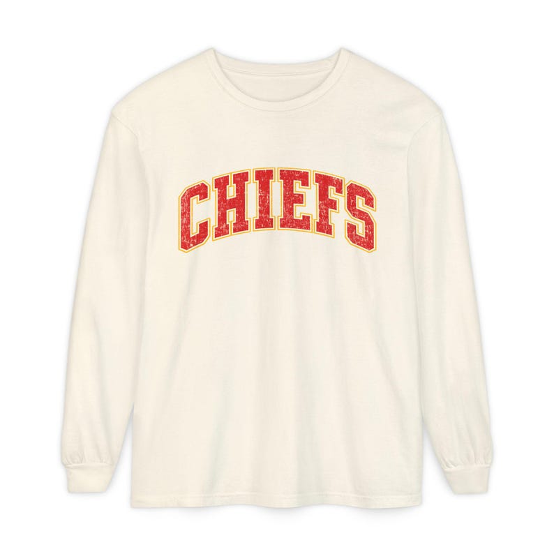 Distressed Chiefs Long Sleeve Shirt, Retro Kansas City Football Tee, Game Day Comfort image 9