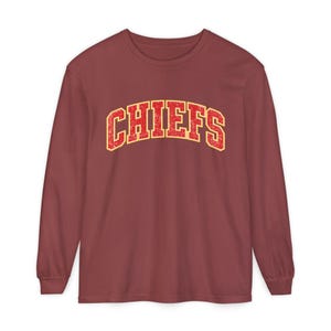 Distressed Chiefs Long Sleeve Shirt, Retro Kansas City Football Tee, Game Day Comfort image 8