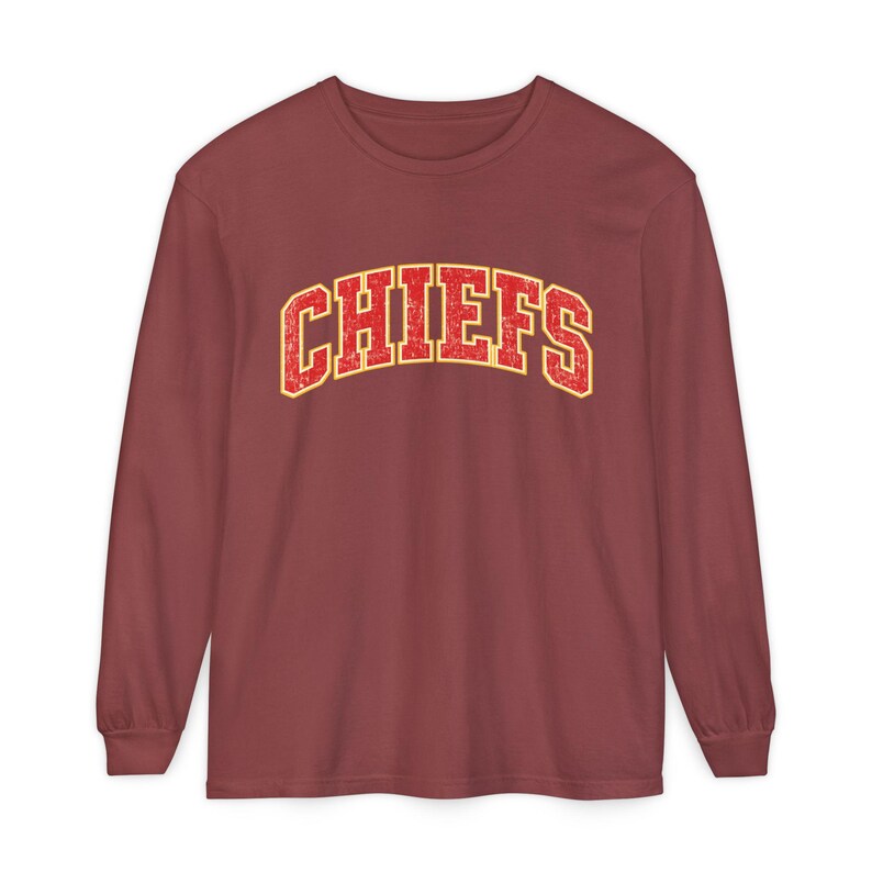 Distressed Chiefs Long Sleeve Shirt, Retro Kansas City Football Tee, Game Day Comfort image 8