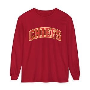 Distressed Chiefs Long Sleeve Shirt, Retro Kansas City Football Tee, Game Day Comfort image 17