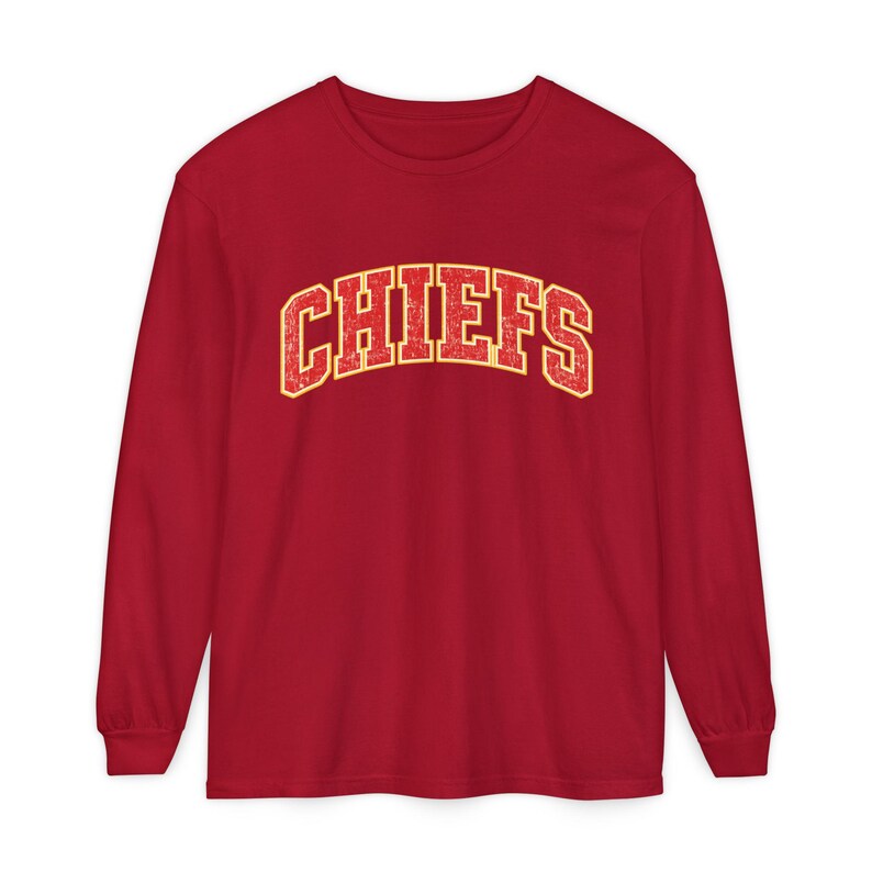 Distressed Chiefs Long Sleeve Shirt, Retro Kansas City Football Tee, Game Day Comfort image 17