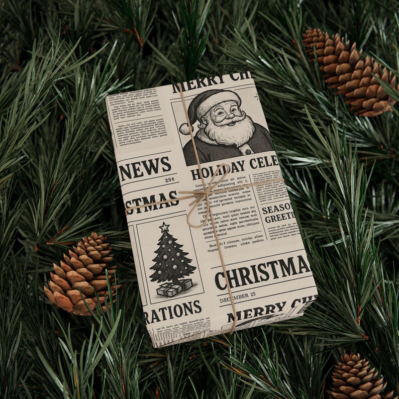 Vintage Christmas Wrapping Paper, Holiday Gift Wrap, Newspaper, Retro Christmas Decor, Seasonal Paper for Gifts image 5