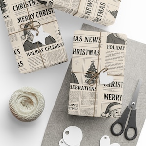 Vintage Christmas Wrapping Paper, Holiday Gift Wrap, Newspaper, Retro Christmas Decor, Seasonal Paper for Gifts image 1