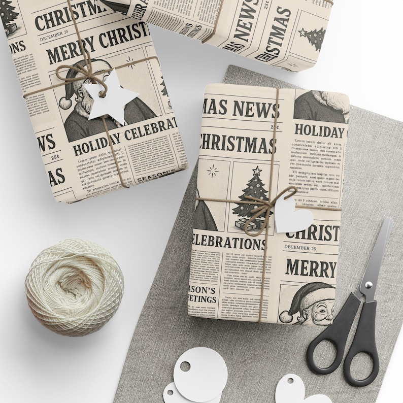 Vintage Christmas Wrapping Paper, Holiday Gift Wrap, Newspaper, Retro Christmas Decor, Seasonal Paper for Gifts image 1