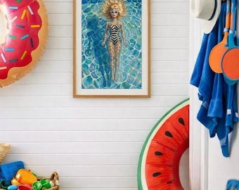 Doll Floating in Pool Poster