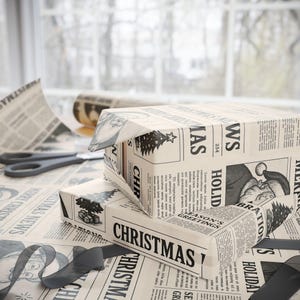 Vintage Christmas Wrapping Paper, Holiday Gift Wrap, Newspaper, Retro Christmas Decor, Seasonal Paper for Gifts image 6