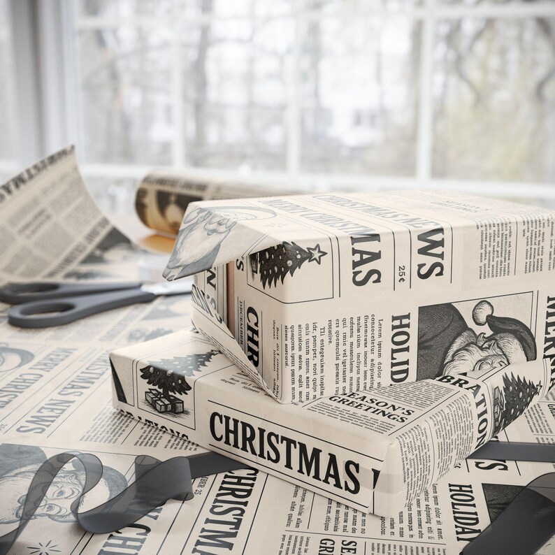 Vintage Christmas Wrapping Paper, Holiday Gift Wrap, Newspaper, Retro Christmas Decor, Seasonal Paper for Gifts image 6
