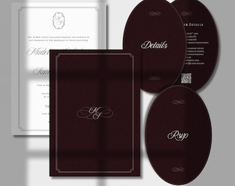 Luxury Burgundy Wedding Invitation Template | Elegant Maroon RSVP Details Card Invite | Editable Canva Suite