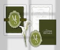 Elegant Olive Green Wedding Invitation Template, Vintage Frame Monogram Botanical Invite Suite, Editable Canva product logo