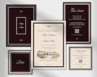 Luxury Burgundy Wedding Invitation Template | Elegant Dark Red & Cream Invite Set | Editable Canva Suite