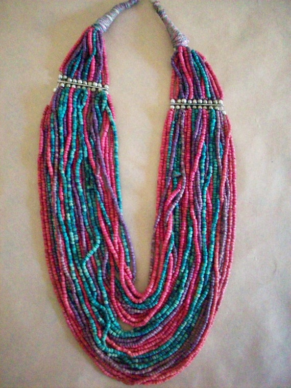 Items similar to Multi Colored wood necklace. Retro, Tribal, Boho ...