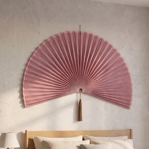 Dusty Rose Boho Wall Fan, Large Fan Wall Decor Above Bed, Boho Headboard Decor Bedroom, Aesthetic Room Decor, Housewarming Gift for Her
