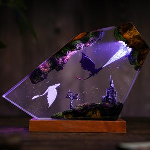 Toothless & Light Fury Resin Lamp, Handmade Epoxy Diorama, Dragon HTTYD Night Light gaming decor, christmas gift for him Christmas Decor