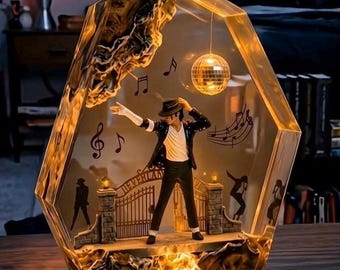 Lampa epoksydowa MJ Moonwalk, lampka nocna Michaela Jacksona, lampka nocna King of Pop, wystrój fantasy, lampa ręcznie robiona, prezenty na Dzień Ojca