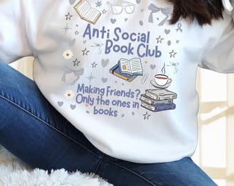 Anti Social Book Club PNG, Book Lover PNG, Bookish Reading PNG, Librarian Gift, Bookworm Shirt Design, Introvert Reader, Digital Download