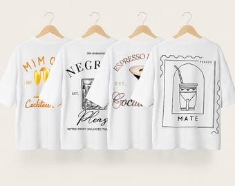 Camiseta Cocktail Club - Estampas de Mimosa, Negroni e Espresso Martini | Estilo Vintage | Presente para Amantes de Coquetéis