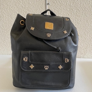 Vintage MCM Black Leather Visetos Logo Backpack with Gold Accents MCM | Bags | Mcm Monogram Visetos Pattern Stark Cyber Flash  main image 4