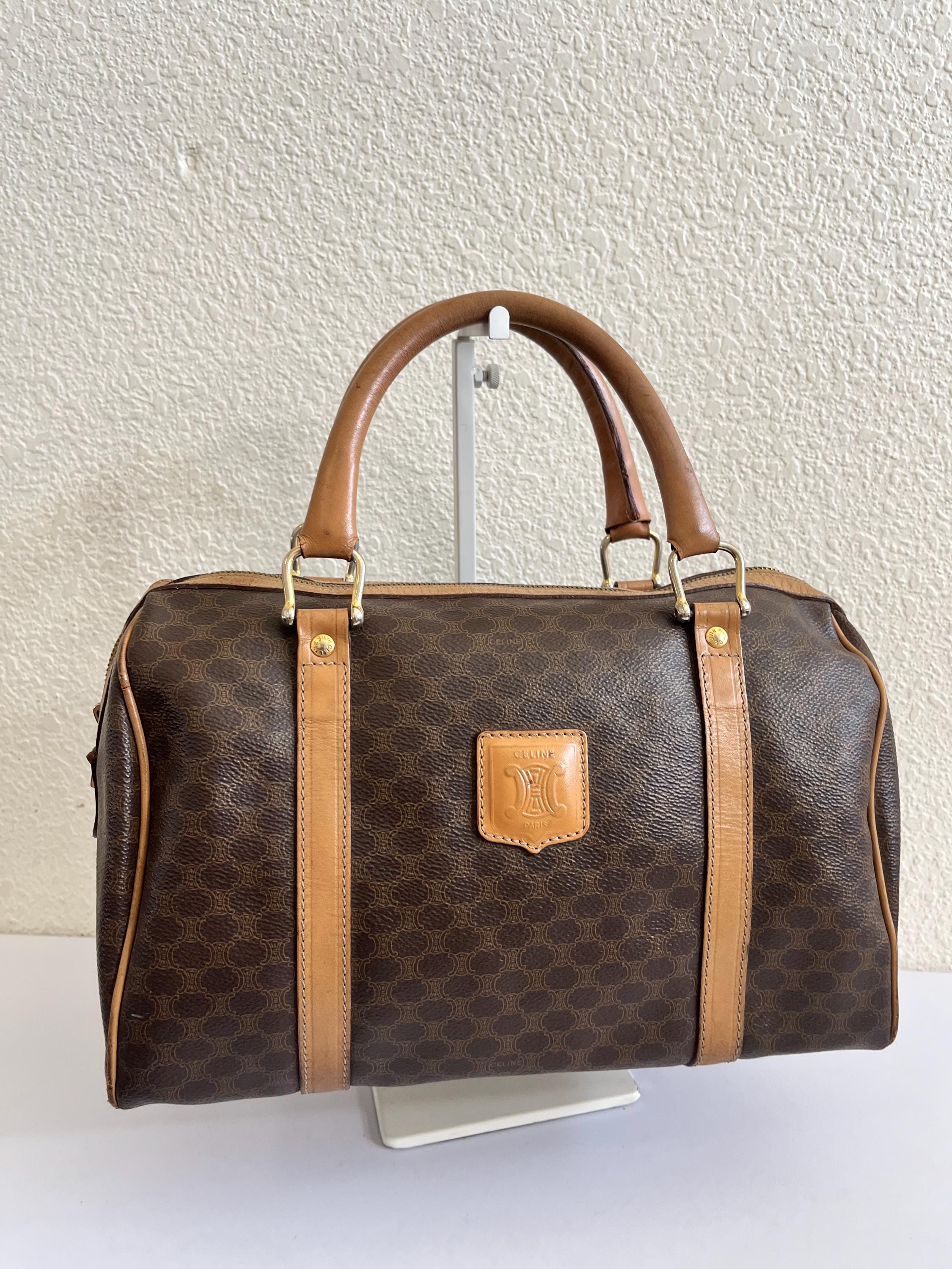 【CELINE】1990s Macadam Pattern Boston Bag Celine Vintage Macadam Pattern Logo Embossed Big Boston Bag
