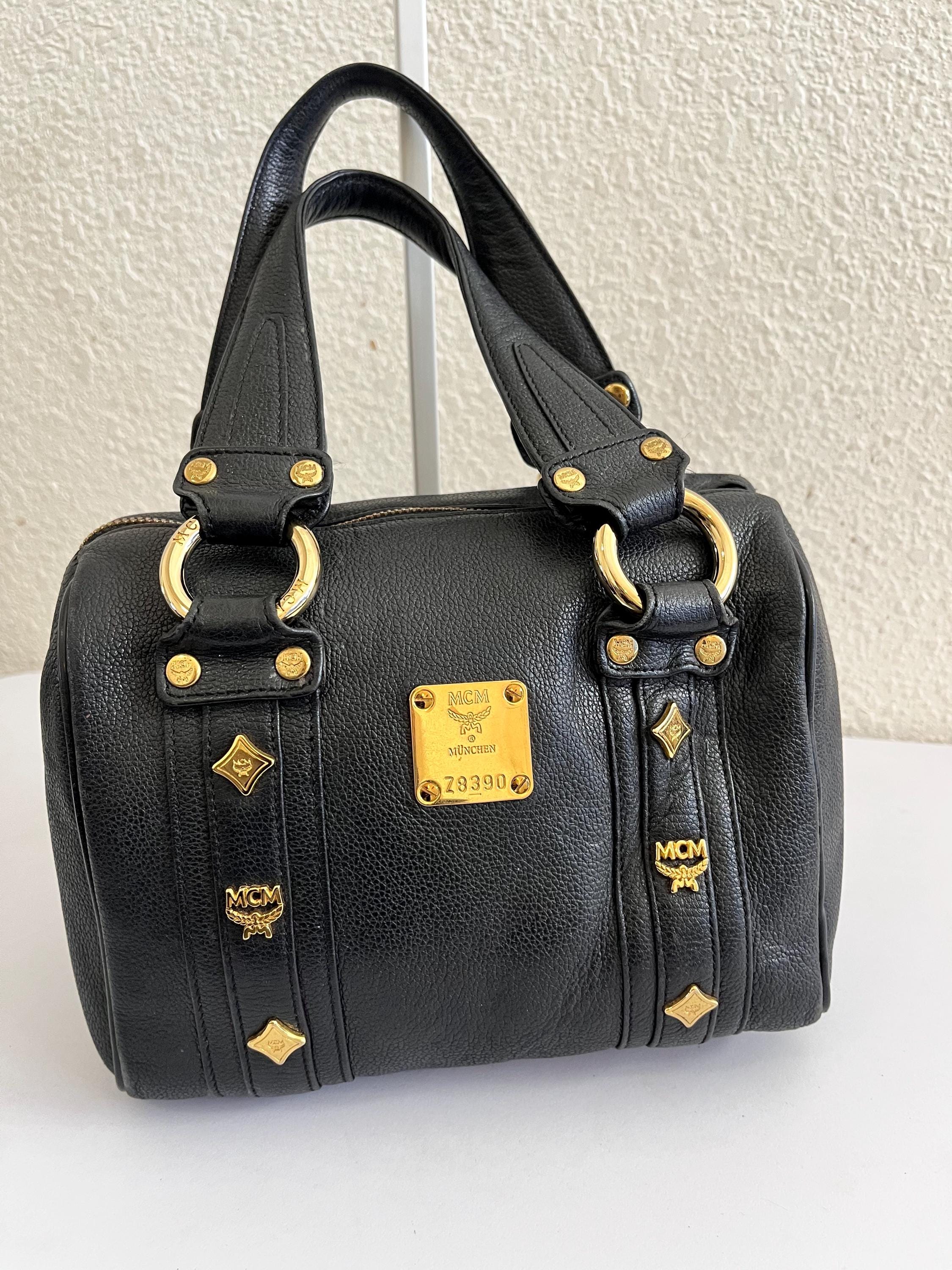 希少✨MCM 2way Boston Bag Leather Black MCM Visetos Black Boston Bag 25cm | eBay