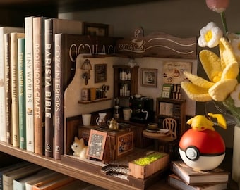 DIY Coffee Shop Book Nook Kit, Miniatur Cafe Bücherregal Einsatz, Holzpuzzle Handwerk