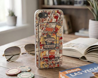 Retro Stadt Karte iPhone Hülle, Las Vegas Strip Kunst Abdeckung, Geschenk für Reiseliebhaber