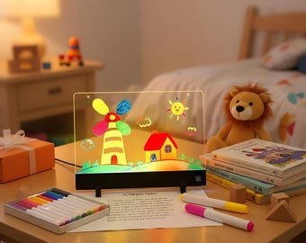Kinder LED Acryl Zeichenbrett, USB-C wiederaufladbares Nachtlicht Geschenk für Jungen Mädchen