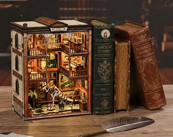 Dinosaurier Museum DIY Buch Nook Kit, Holz Bücherregal Insert Puzzle, LED-Beleuchtung