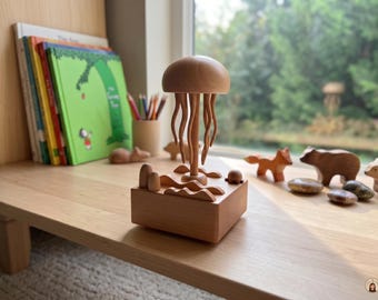 Handgefertigte kinetische Quallen-Skulptur, mechanisches Spielzeug aus Holz, Quallen-Statue
