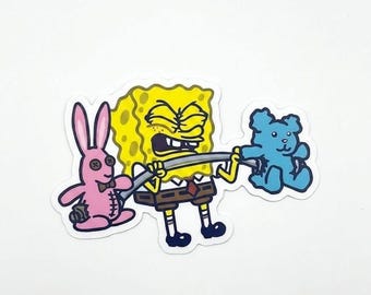 Pegatina de Bob Esponja levantando pesas, calcomanía de personaje de dibujos animados, calcomanía de vinilo impermeable para portátil