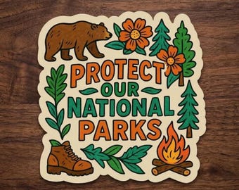 Pegatina "Salvemos nuestros parques nacionales", "Protejamos los medios de comunicación públicos", calcomanías para autos y computadoras portátiles.