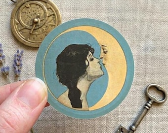 Pegatina vintage de fases lunares – Calcomanía celestial Art Nouveau de la década de 1920, aplique retro para álbum de recortes
