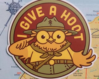 Pegatina vintage "Give A Hoot", calcomanía coleccionable de naturaleza, regalo para amantes de la naturaleza, accesorio retro para acampar.