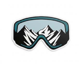 Pegatina de gafas de esquí con diseño de montaña, calcomanía azul y blanca para deportes de invierno, regalo para snowboarders.