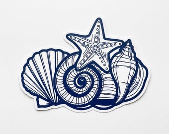 Pegatina de concha marina azul estilo náutico, juego de calcomanías de estrellas de mar, decoración playera