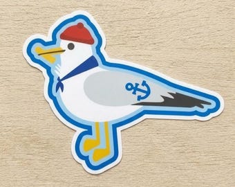 Pegatina de gaviota "Snackin", calcomanía divertida de pájaro playero, vinilo "Ladrón de papas fritas", humor veraniego costero