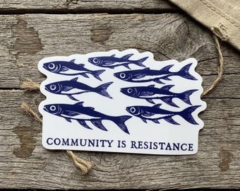 Pegatina "La comunidad es resistencia", calcomanía "Banco de peces", ayuda mutua, pegatina anticapitalista