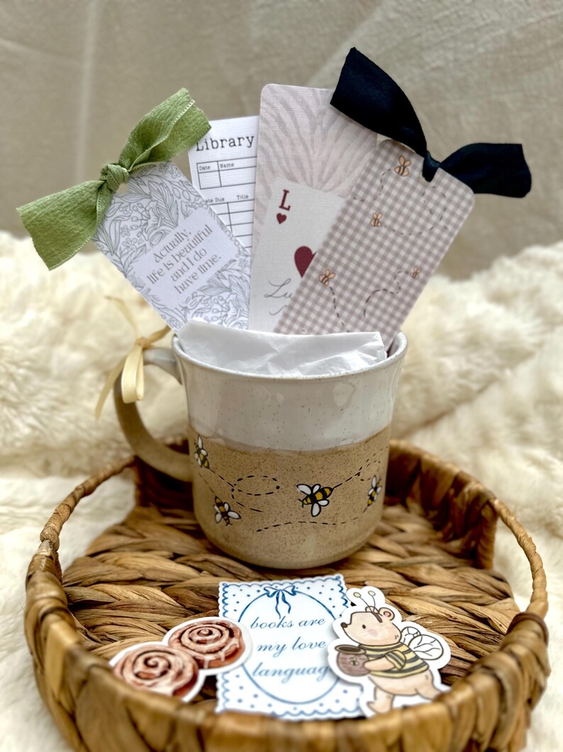 Bookish Gift Set | Cozy Reader Mug, Bookmarks, Stickers (Ready to Gift) image 3