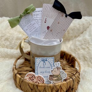 Bookish Gift Set | Cozy Reader Mug, Bookmarks, Stickers (Ready to Gift) image 1