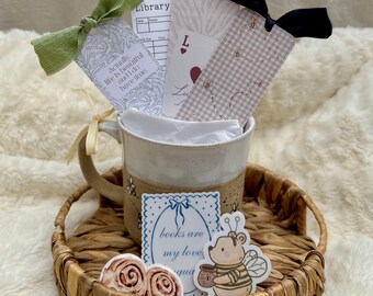 Bookish Gift Set | Cozy Reader Mug, Bookmarks, Stickers (Ready to Gift)