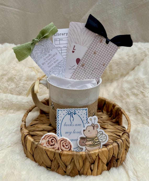 Bookish Gift Set | Cozy Reader Mug, Bookmarks, Stickers (Ready to Gift)
