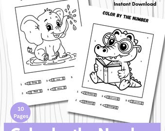 Color by the Number Animals A–J | Preschool Coloring Worksheets | Learn Numbers & Colors | Printable Kids Activity