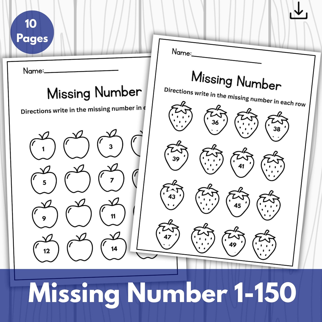 Missing Numbers 1–150 Worksheet | Number Order Practice | Kindergarten ...