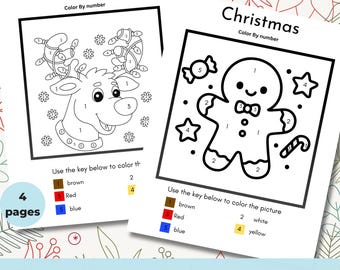 Couleur de Noël par numéro imprimable | Activité des fêtes pour les enfants (téléchargement numérique)