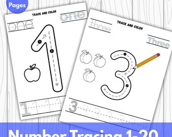 Hojas de trabajo para trazar números del 1 al 10 / Trazar números con objetos / Matemáticas para preescolar y jardín de infantes / 10 páginas