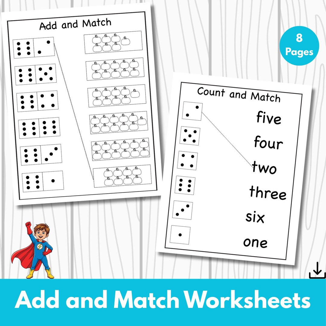 Add and Match Worksheets for Preschool | Count & Match Numbers 1โ6 ...